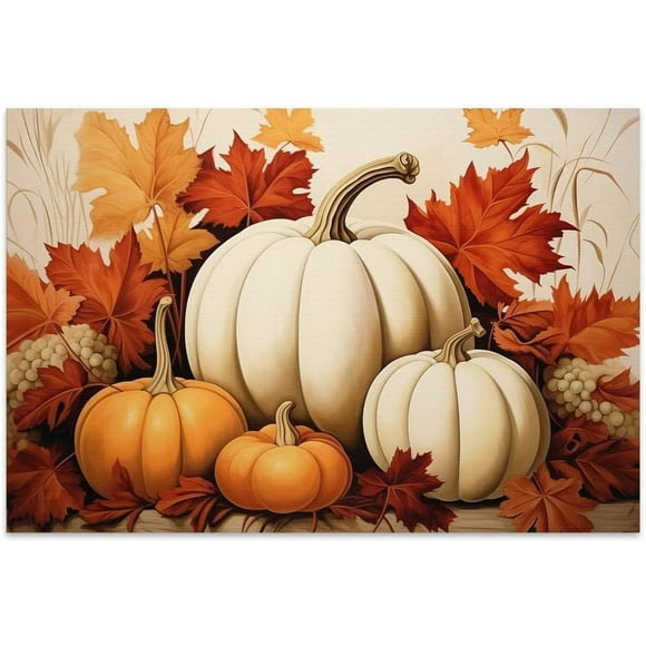 TRAHOO-Canvas Wall Art For Bedroom Office Wall Decor, 18x12in Fall Harvest Pumpkin Thanksgiving Wall Decorations For Living Room Painting Pictures Artwork For Modern Posters Prints Home Decor