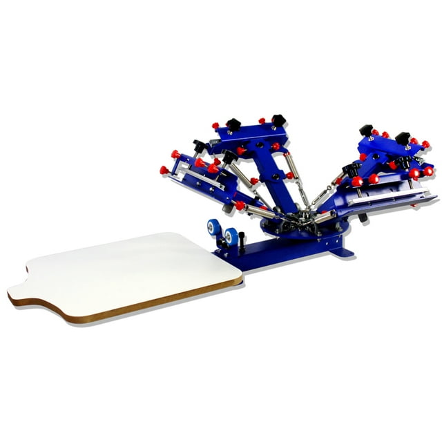 INTBUYING Screen Printing Machine 4 Color 1 Station Micro-adjust More Precious Table Type T-shirt Print Press Silk Screen Printer 360 Degree Rotary