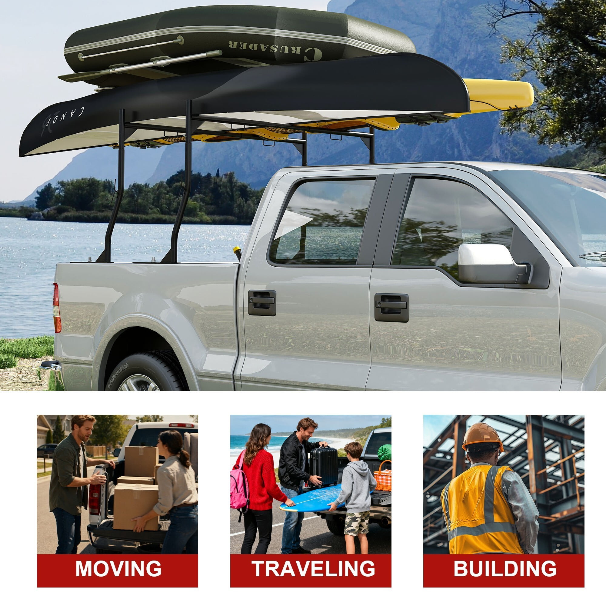 AENKYO Heavy-Duty 900LB Capacity Truck Ladder Rack | No Drill, Adjustable Clamp-On Design | Fits 46"-71" Pickup Beds