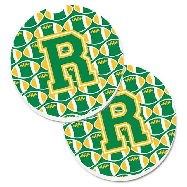 Carolines Treasures CJ1069-RCARC Letter R Football Green & Gold Set of 2 Cup Holder Car Coaster