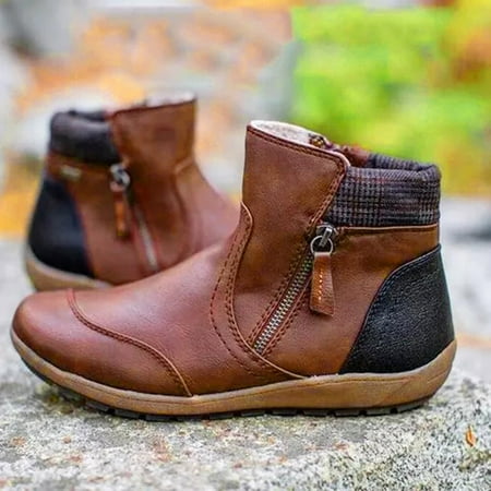 

Foraging dimple Boots for Womens Shoes Mixed Colors Zipper Short Western Rodeo Ankle Boots Brown