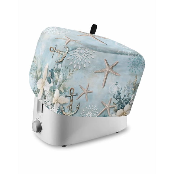 Fsddascl Turquoise Ocean Coastal Small Toaster Cover 2 Slice, Kitchen Appliance Covers, Summer Beach Nautical Coral Starfish Toaster Oven Cover with Loop, Bread Machine Cover Dust Cover Protection