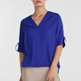thumbnail image 2 of Breezora Elegant Women's V Neck Chiffon Blouse Soft Flowy Long Sleeve Pullover Top Lightweight Wrinkle Resistant For Work And Special Occasions XXL Size Blue, 2 of 9