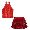 thumbnail image 3 of TiaoBug Kids Girls Shiny Sequins Crop Top with Pleated Skirt Jazz Hip Hop Performance 2 Piece Dance Outfit Red 12, 3 of 5