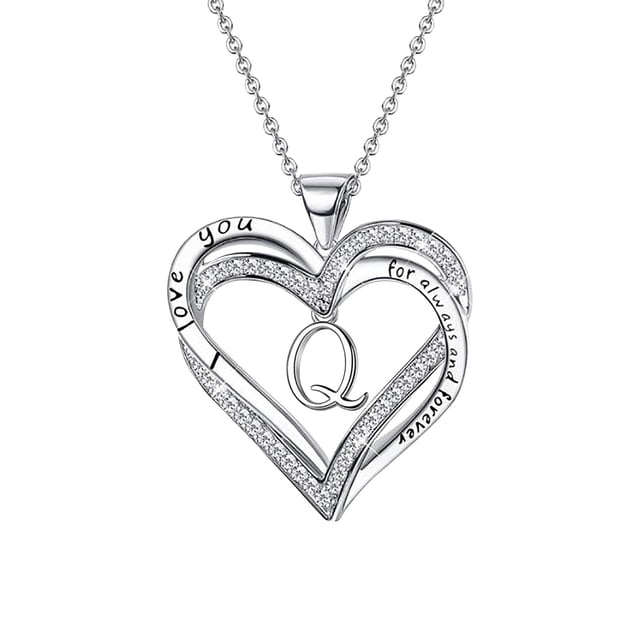 DPTALR Ladies Double Heart Diamond Necklace With 26 English Letters Couple Necklace