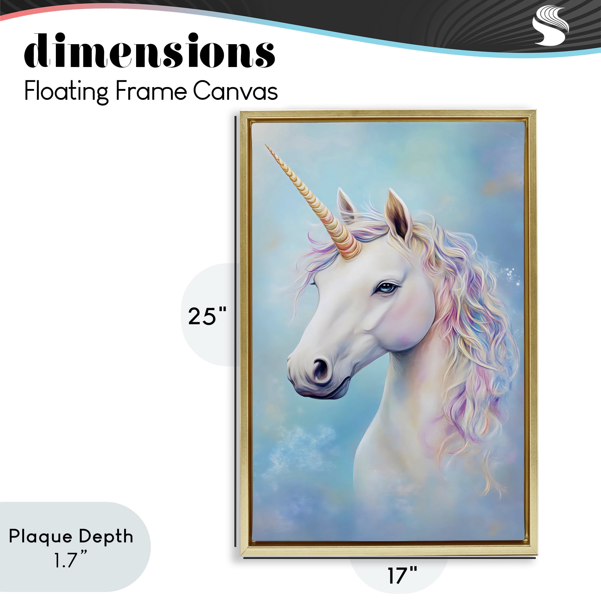 Stupell Industries White Unicorn on Blue Gold Framed Floater Canvas Wall Art, design by Creative Studio