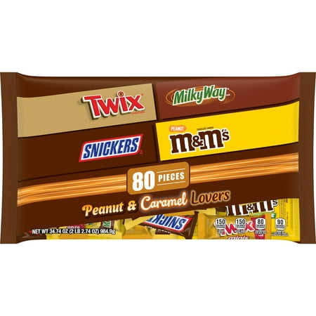 Peanut & Caramel Lovers Chocolate Candy, TWIX, MILKY WAY, SNICKERS & M&M'S  Peanut, Halloween FUN SIZE, 80 pieces, 34.74 oz bag – Walmart Inventory  Checker – BrickSeek