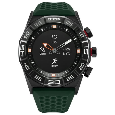 Citizen CZ Smart 44mm Black IP Stainless Steel Hybrid Heart Rate Smartwatch with Green Silicone Strap - JX1005-00E