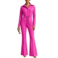 thumbnail image 2 of BRGZLK Women Dressy Jumpsuit 2026 Trendy Solid Color Long Sleeve Collared Flare Leg Romper Casual Business Work Jumpsuits Night Out Outfit Overalls Hot Pink L, 2 of 6