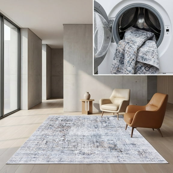 SAFAVIEH Santa Monica Alice Abstract Polyester Area Rug, Beige/Charcoal, 5' x 8'