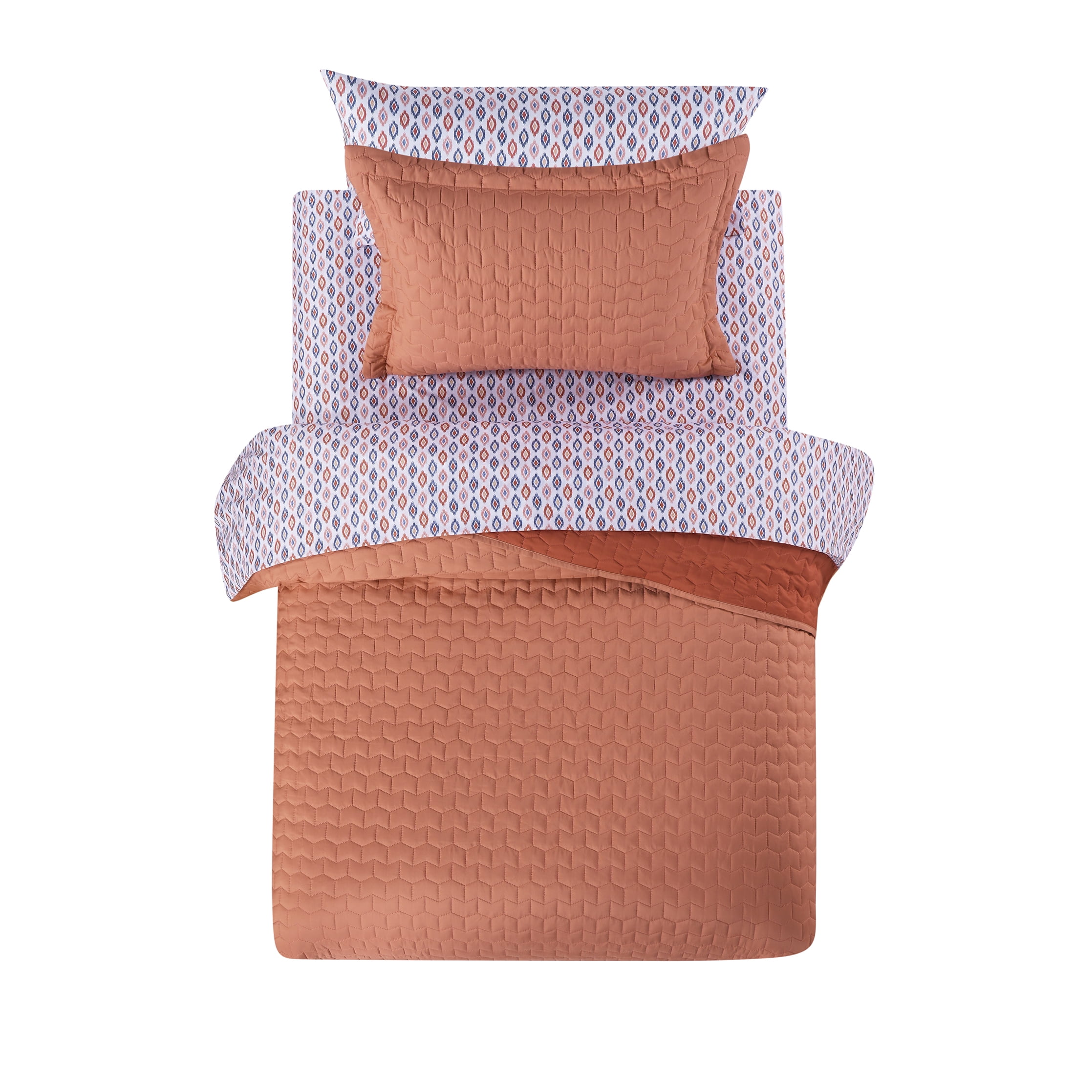 Mainstays All in One Lightweight Quilt Set and Sheet Set- 5 Piece, Twin/Twin XL, Coral