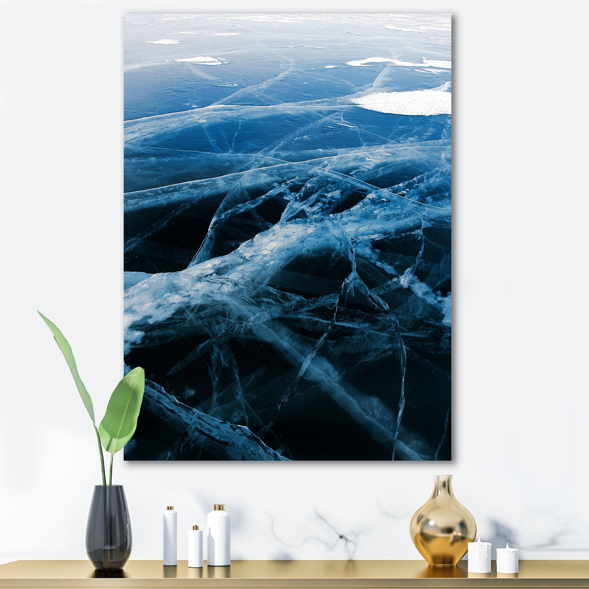 Designart ' White and Blue Ice Structure II ' Modern Canvas Wall Art Print