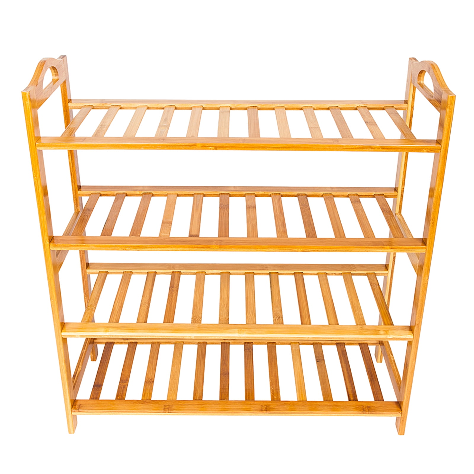 Concise 12-Batten 4 Tiers Bamboo Shoe Rack，Eco-Friendly and Adjustable Wood Color