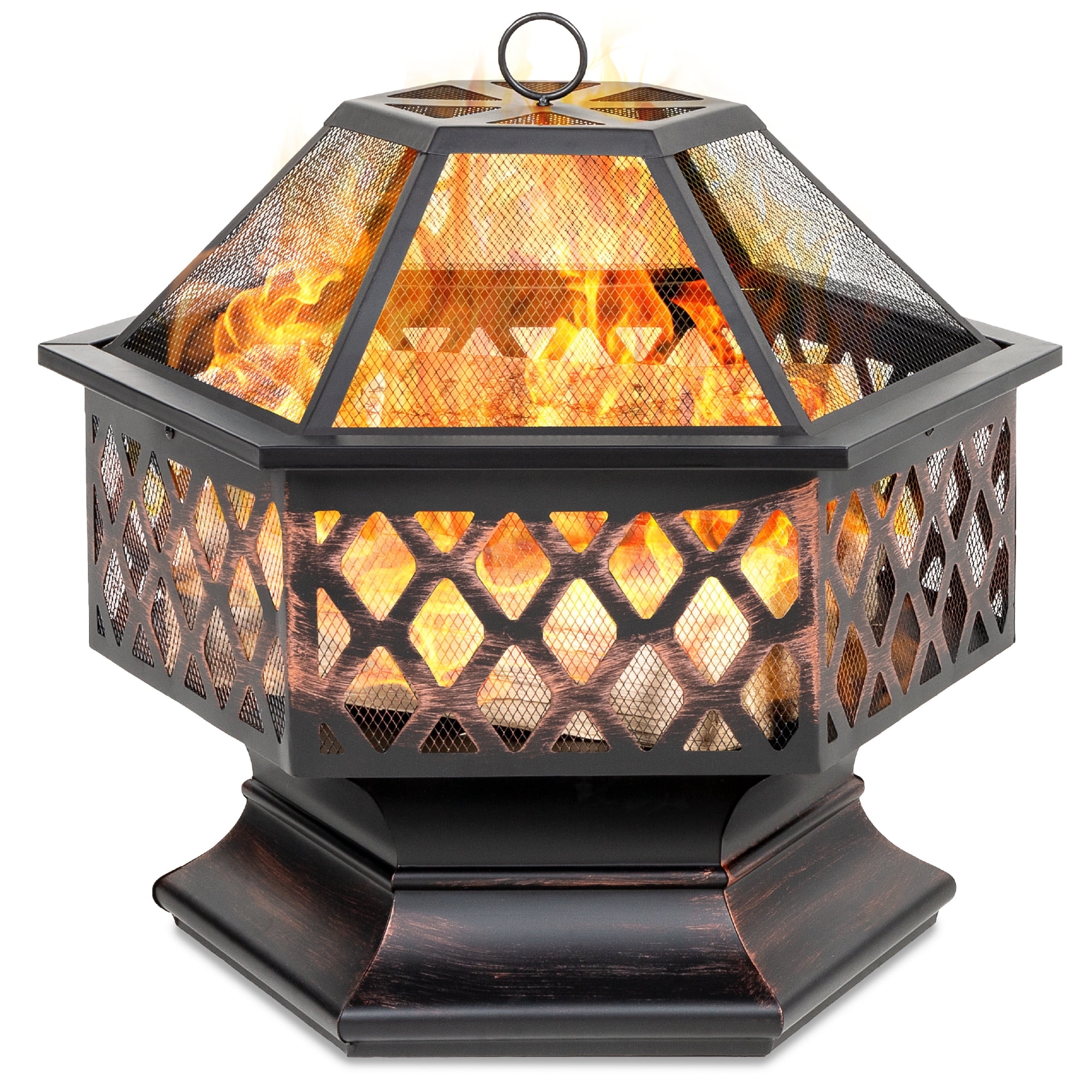 24in Hex Shaped Steel Fire Pit, Fire Pit With Lid