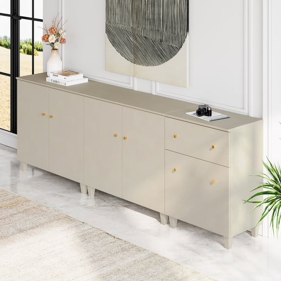 WAMPAT 3 Pieces Sideboards with Doors and Drawer for Dining Room Kitchen, Beige, 32.4" H, 2 Packs