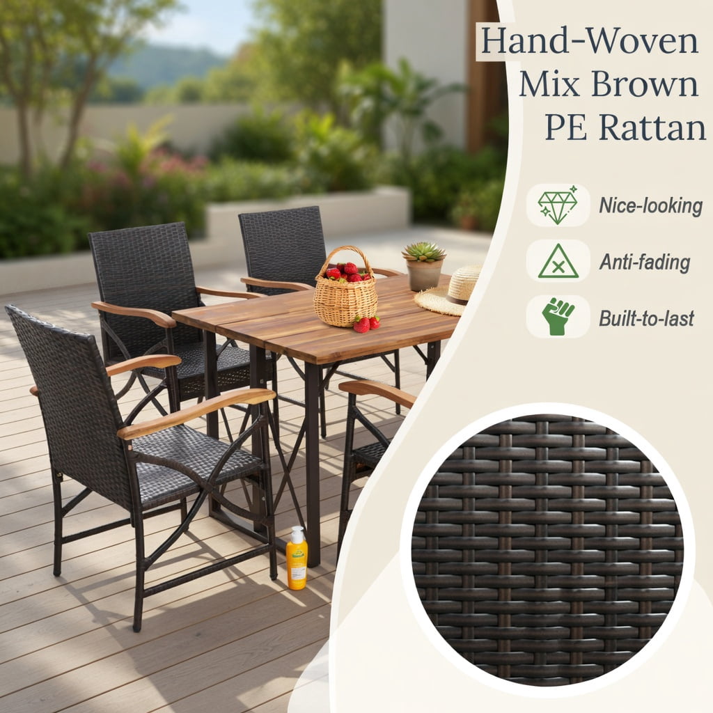 Hommoo 2-Pack Modern PE Rattan Patio Dining Chairs with Off-White Zippered Cushions, Ergonomic Wicker Outdoor Chairs for Backyard, Porch & Poolside, Brown