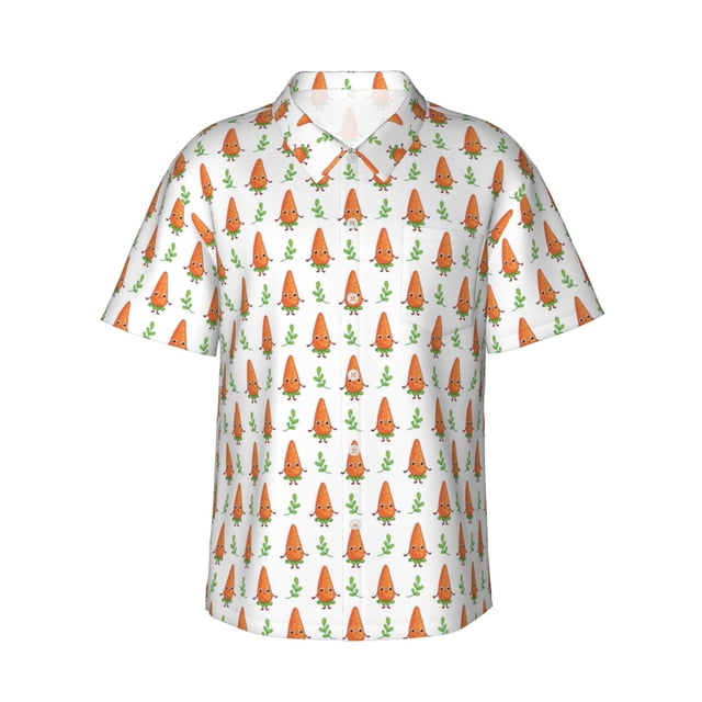 Fotbe Cute Carrot Print Camisa Hawaiana para Hombre Unisex – Camisa Casual de Verano con Botones de Manga Corta de Algodón y Lino,3X-Large