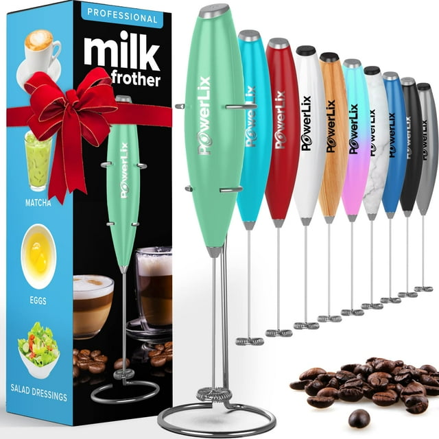 Potente dispositivo portátil Milk Fother POWERLIX con soporte, funciona con pilas