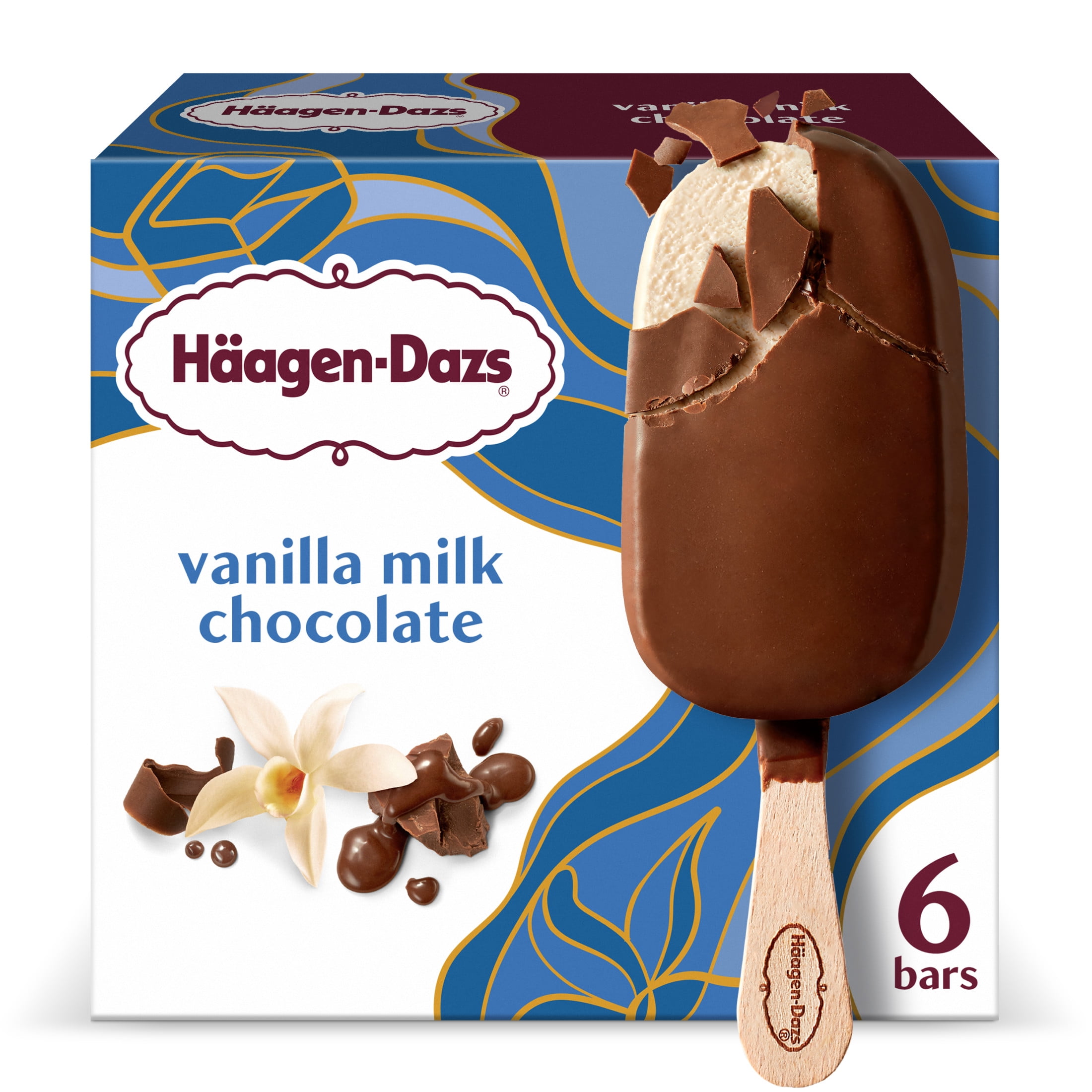 Haagen Dazs Vanilla Milk Chocolate Ice Cream Snack Bars, Gluten Free, Kosher, 6 Count