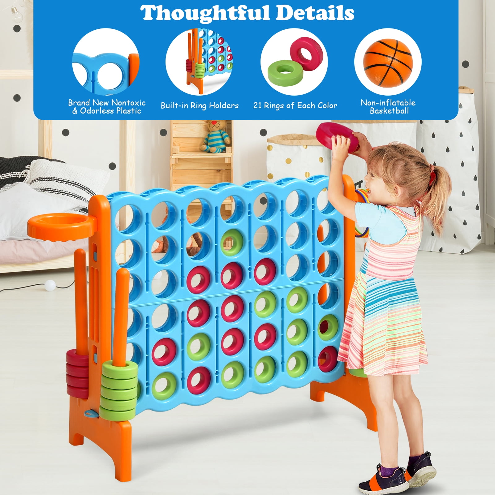 Infans 2.5Ft 4-to-Score Giant Game Set Basketball Hoop Ring Game Indoor Outdoor