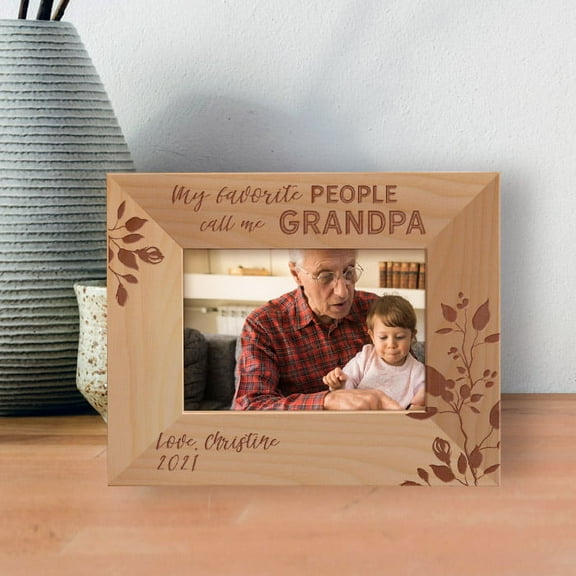 My Favorite People Call Me Grandpa Personalized Wooden Frame-5" x 3 1/2" Brown Horizontal