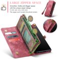 thumbnail image 6 of For Samsung Galaxy Note 20 Wallet Case,Multi-Functional Retro Leather Purse Flip Cover Zipper Wallet Case with Removable Card Slots Pocket & Detachable Wrist Strap Magnetic Phone Case, Red, 6 of 9