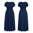 thumbnail image 5 of Busydd Plus Size Fall Dresses for Women Oversized Smocked Bust Round Neck Maxi Dress Casual Short Sleeve Solid Color Fall Dress with Pockets L, 5 of 10