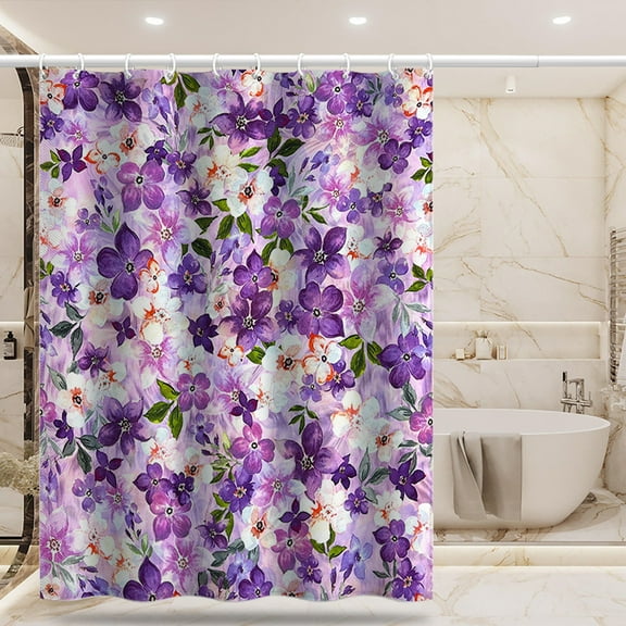 Shower Curtains Purple Flowers Waterproof Liners Polyester Fabric Weighted Hem Machine Washable 59" x 79"