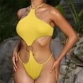 thumbnail image 2 of Sngxgn Women's Swimsuits Ruched Bathing Suit Tummy Control Back Tie(Yellow,L), 2 of 6