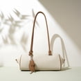thumbnail image 3 of Genuine Cowhide Women Shoulder Bag, White Leather Underarm Bag, Barrel Style Tote, 3 of 11