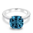 thumbnail image 4 of Gem Stone King 925 Sterling Silver London Blue Topaz Ring | 4.47 Cttw | 10MM Cushion | Gemstone Birthstone | Wedding Engagement Anniversary Promise Ring for Women, 4 of 7