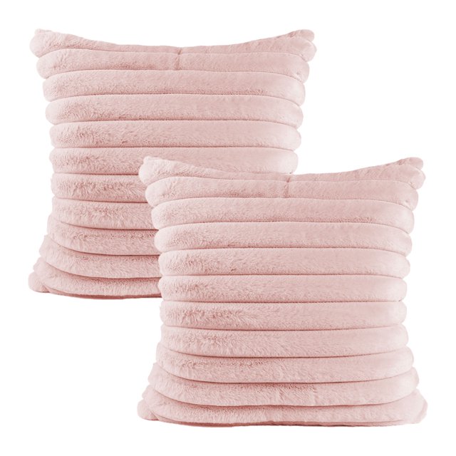 Funda de almohada decorativa de felpa de piel sintética de doble cara de 2 piezas para sofá, dormitorio, con rayas difusas, funda de almohada suave, funda de cojín