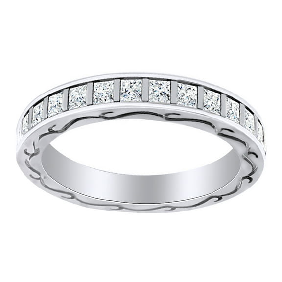 AFFY Princess Cut White Natural Diamond Eternity Band Ring In 14K Solid White Gold (1.12 Ct) By