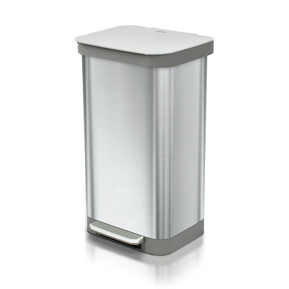 Glad Step Trash Can, Series 2 Soft Close Garbage Bin with Odor Protection, 20 Gal, Silver