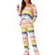 thumbnail image 1 of Conjunto de pijama para mujer INSPIRE CHIC, ropa de algodón, parte superior de mangas largas con pantalones, ropa de casa a rayas coloridas, 2XL amarillo, 1 of 5