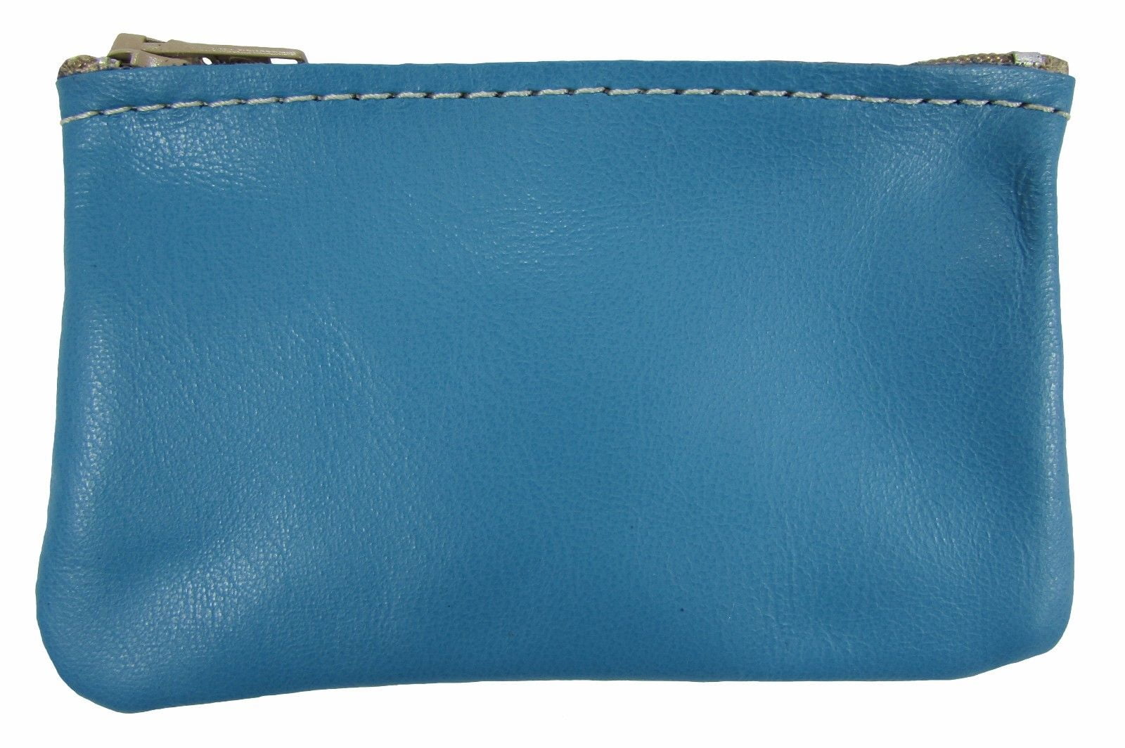 Leather Zippered Coin Pouch Change Holder USA Made, Turquoise