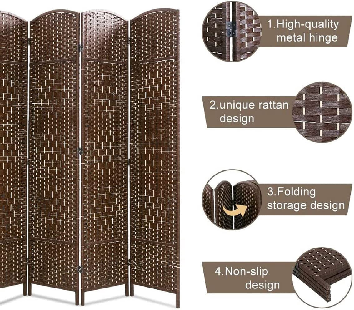 NiamVelo 71 inch Wood Room Divider 4 Panel Folding Privacy Screen Portable Partition Screen with Metal Hinges, Brown