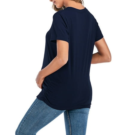 

Maternity Summer Short Sleeve T-shirt Cute Cartoon Letter Print Solid Color Round Neck T-shirt Casual Loose Pregnant Women s Large Size Nursing Top