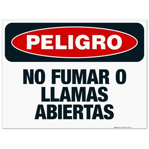 Danger No Smoking Or Open Flame Spanish Sign, OSHA Danger Sign, 18x24 Corrugated Plastic