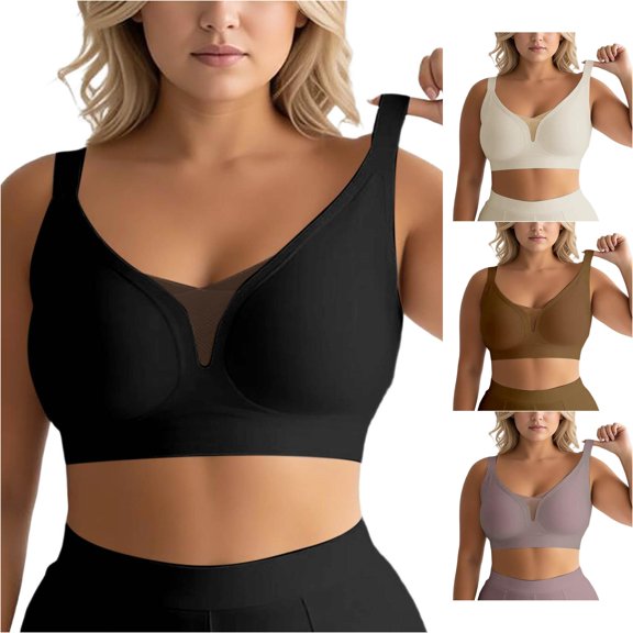PMVFHDE Full Coverage T-Shirt Bra Wireless Seamless Comfort All-Day For Large Bust Women's Everyday Underwear Black - XXL