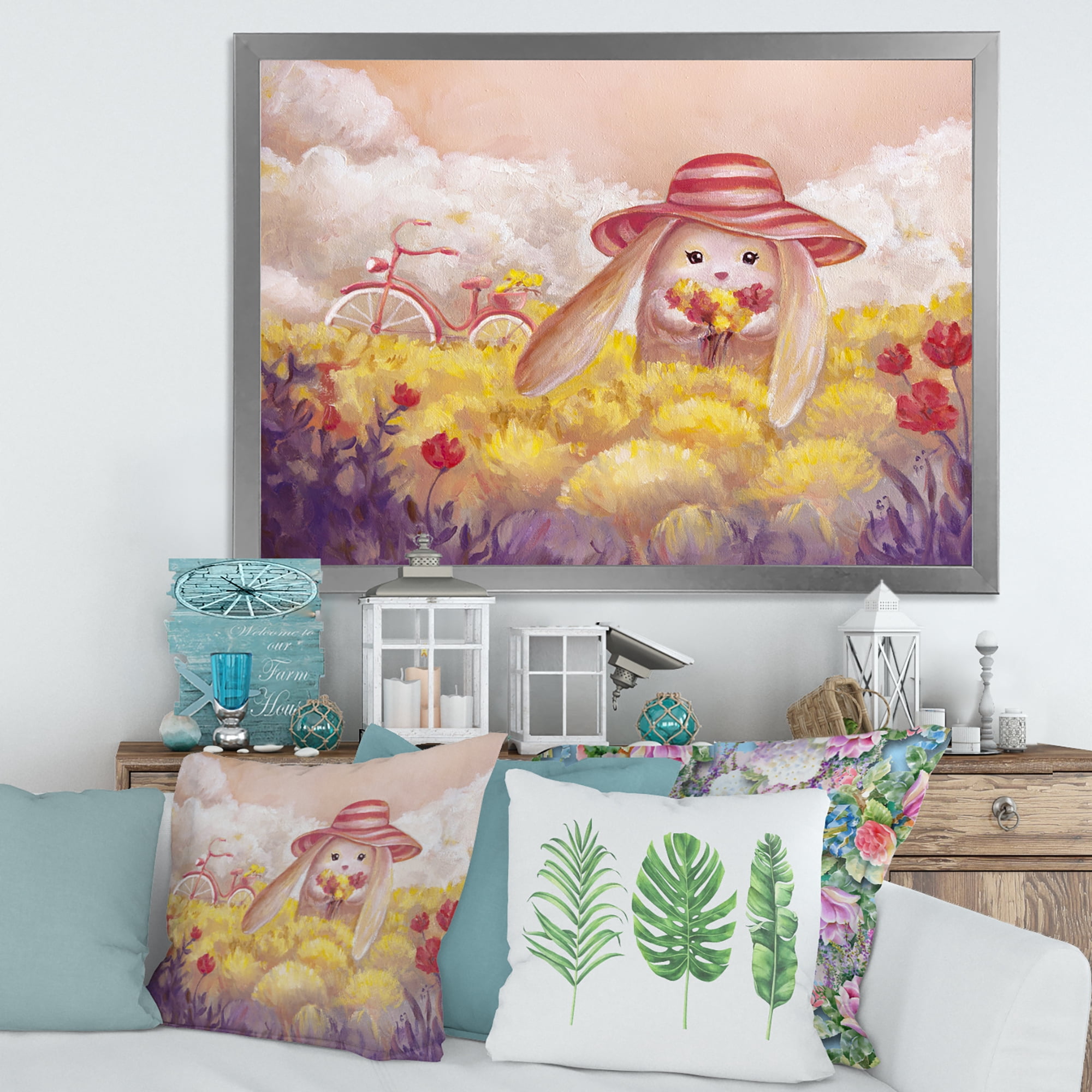 Designart 'Little Bunny With Yellow Flowers' Traditional Framed Art Print