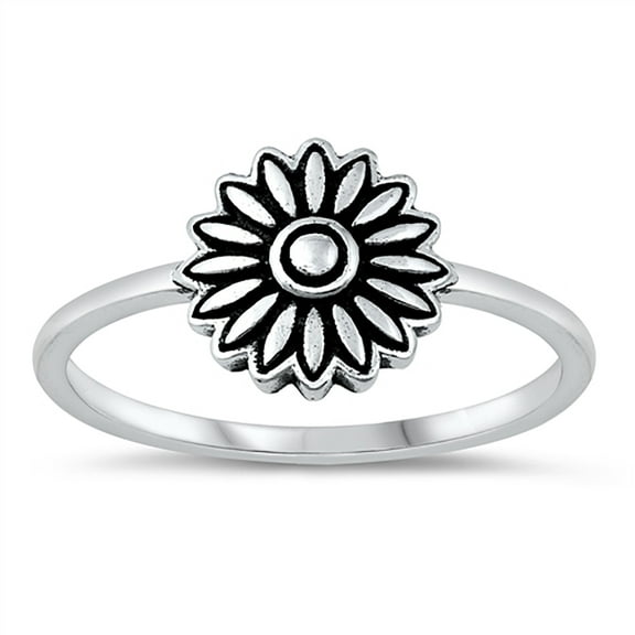 All In Stock Sunflower Solitaire Style Sterling Silver Ring Size 8