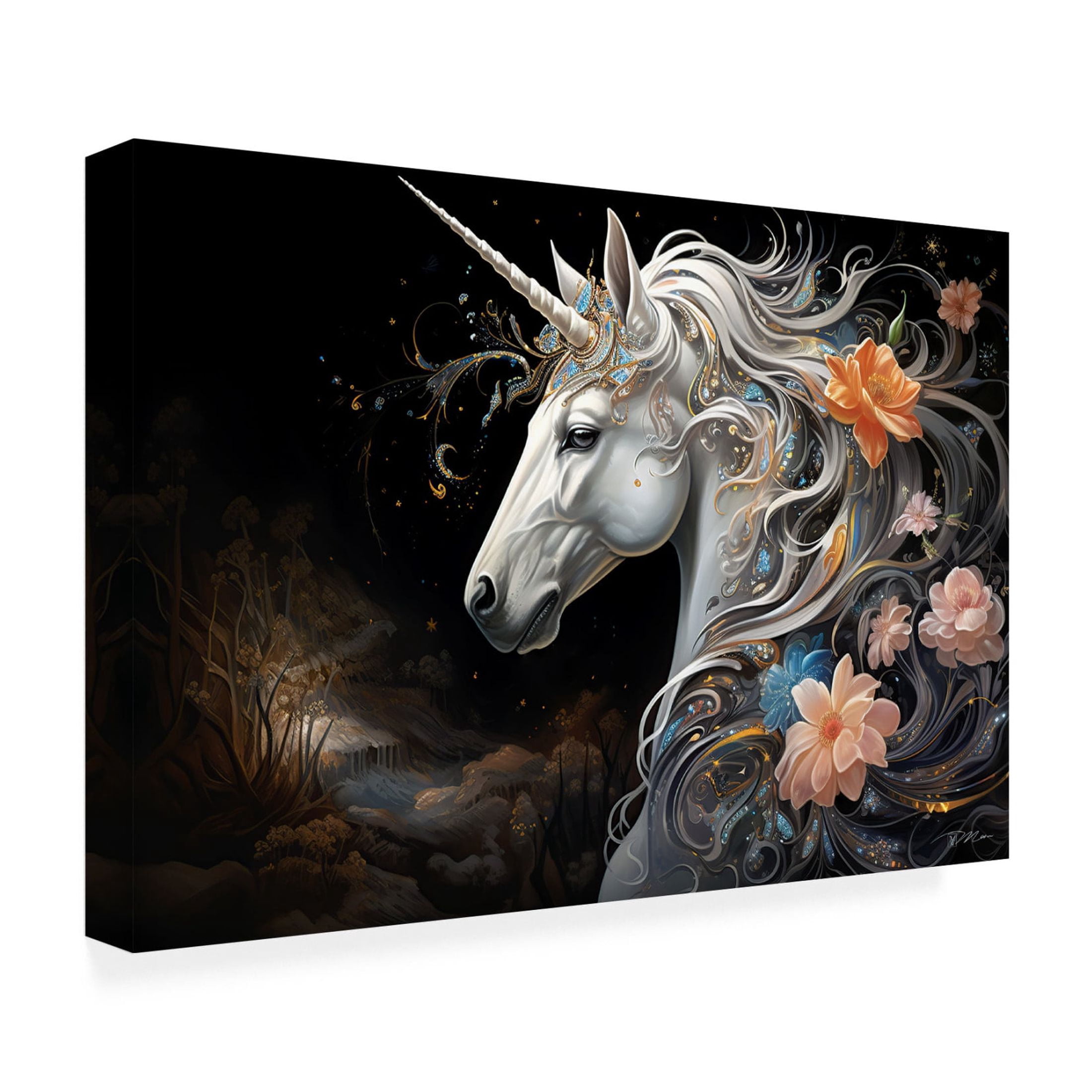 Canvas Wall Art - Momart 'Fantasy Unicorn 1' Wall Art for Living Room, Bedroom, or Office Décor by Trademark Fine Art - 47 x 30 Inches
