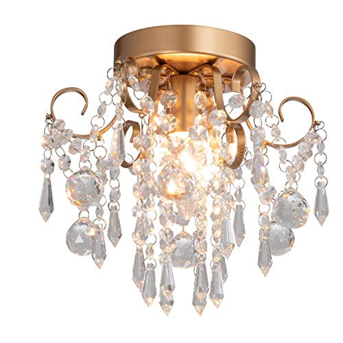 Q S Mini Chandelier Crystal Ceiling Light Small Flush Mount Entryway Bedroom Barthroom Hallway Gold Fixture Com Mini Chandelier Crystal Ceiling Light, Mini Chandelier For Hallway