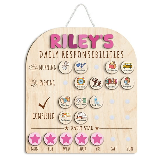 Personalized Wooden Wooden Daily Responsibilities Chore Chart With Stars Reward For Boys, Girls