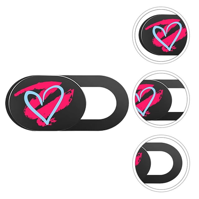 KONTONTY 3Pcs Black ABS Heart Shaped Cover for Laptop Camera with Privacy Sticker on Phone Computer Tablet