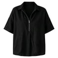 thumbnail image 6 of cfhntfmh Womens Tops Summer Half Sleeve Collared V Neck T-Shirts Zipper Loose Casual Workout Shirts Solid Color Clothes, 6 of 6