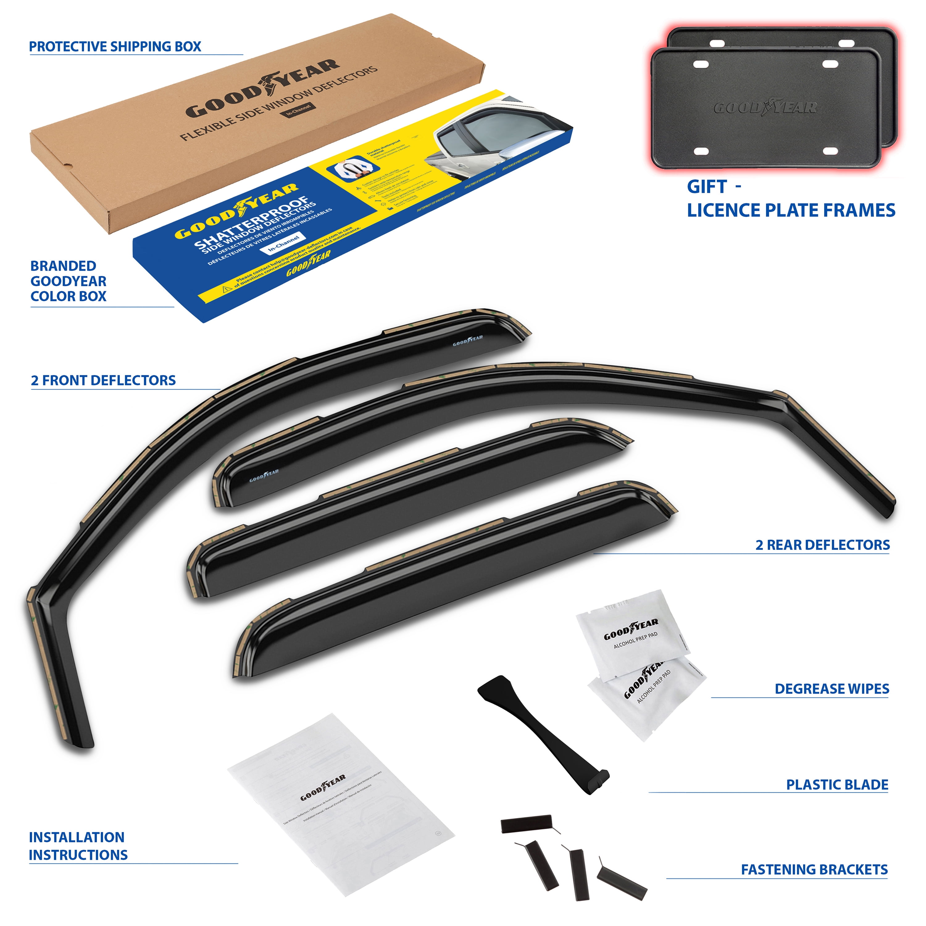 Goodyear Shatterproof in-Channel Window Deflectors for Trucks Chevrolet (Chevy) Silverado/GMC Sierra 2007-2013 Crew Cab, Rain Guards, Window Visors, Vent Deflector, Truck Accessories, 4 pcs.-GY003400