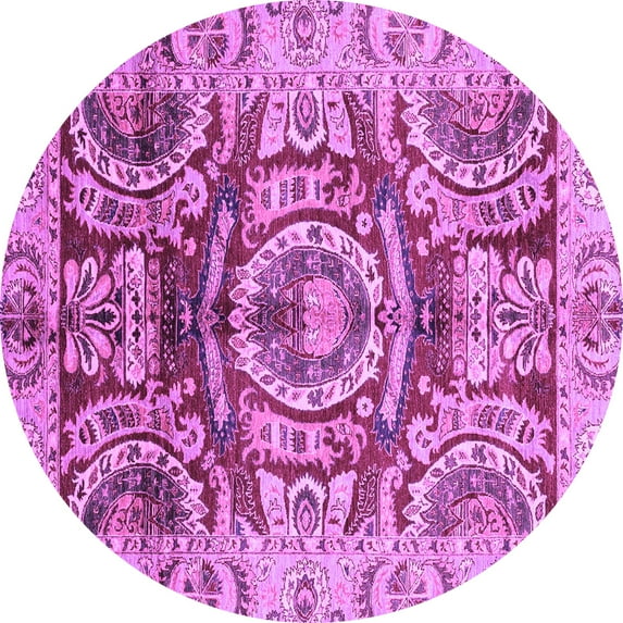 Ahgly Company Indoor Round Abstract Purple Modern Area Rugs, 3' Round