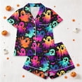 thumbnail image 6 of Xdegoge Women'S Colorful Neon Ghost Pajama Sets Short Sleeve Button Front Sleepwear Cute Halloween Casual Comfy Loungewear 2 Piece Matching Pjs Set with Shorts, 6 of 6